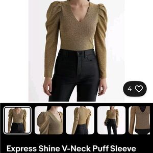 Express Metallic Gold V-Neck Top